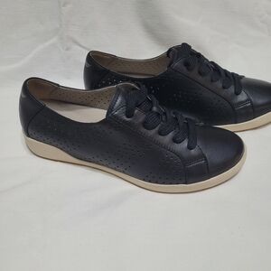 Dansko Black Leather Sneakers with Cream Sole